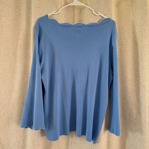 Rafaella Blue Scalloped Neck Knit Top XL 3/4 Sleeve Viscose Blend - Picture 7 of 7